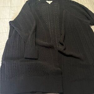 Terra & Sky Black Open Knit Cardigan